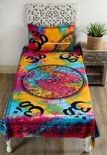 Drap De Lit En Coton Imprimé Mandala Om Multicolore Avec 1 Housse De Coussin