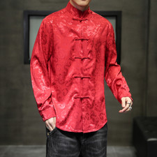 Chinois Hommes Jacquard Chemise Kung Fu Bouton Grenouille Long Manche Tang Suit