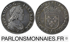 Quart d’écu Louis XIV à la meche courte 1644 A Matignon TTB
