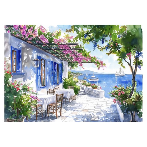 Affiche aquarelle terrasse - affiche,