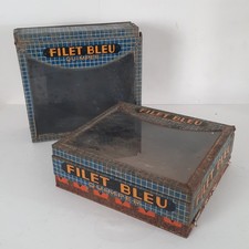 2 Ancienne boîte à biscuits filet bleu années 30