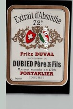 Etiquette neuve EXTRAIT d'ABSINTHE  - FRITZ DUVAL DUBIED Pontarlier
