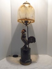 Lampe ancienne Art Déco – Coq en bronze massif & marbre noir – Années 1930