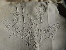 ANCIEN DRAP GRAND MONOGRAMME RP BRODERIE  200 X 332 RIDEAU NAPPE DÉCORATION