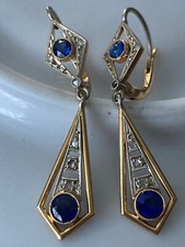 magnifiques boucles anciennes années 20/30 en or 18 carats saphirs, diamants