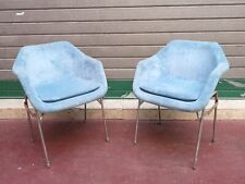 PAIR Blue armchairs Blue Vintage Chairs 70s chrome chairs 1970s Design lounge