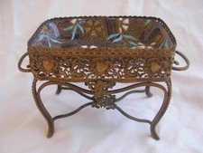 ANTIQUE FRENCH GILT BRASS PIN TRAY,RING HOLDER,GIEN CERAMIC,LATE 19th CENTURY.