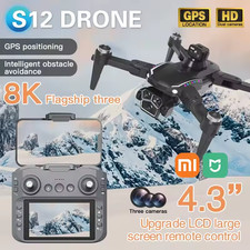 🔷 Drone MIJIA S12 GPS 8K Triple Caméra | 5G WIFI Pliable Écran 4,3 +2 Batteries