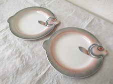 2 Anciennes Assiettes à Poisson en céramiques Digoin Sarreguemines