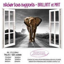 STICKER TROMPE OEIL FENETRE : ELEPHANT ANIMAUX - 6 TAILLES - STL-EL-10BW2