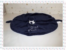 ㊲ - Grand Doudou  Semi Plat Ovale Ours Marine Blanc  Interdit de Me Gronder