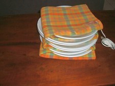 ♥ Ancien Chauffe Assiettes électrique Vintage tissu Madras orange