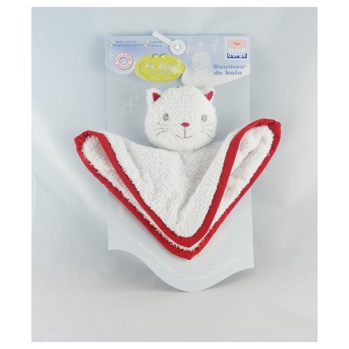 Doudou plat chat blanc rouge