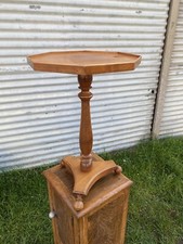 Ancienne Sellette merisier, table d appoint, guéridon tripode vintage octogone