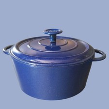 Vintage Cocotte Fonte Émaillée  STAUB Bleu Metalisé 24 Cm