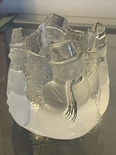 Porte bougie ou Photophore Cristal aux 4 Bonhommes de Neige Nybro Made In Sweden