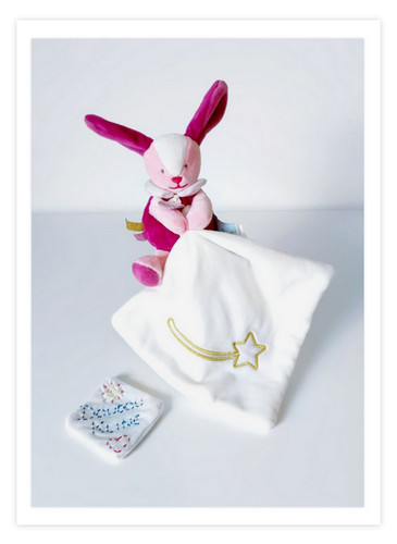 Doudou plat peluche lapin rose - peluche,