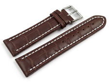 Bracelet montre cuir de veau grain croco marron surpiqué 18mm 20mm 22mm 24mm