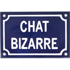 Plaque humoristique émaillée 10x15cm : CHAT BIZARRE.