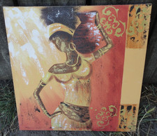 TOILE AFRIQUE TABLEAU AFRICAINE PORTEUSE D'EAU 40 x 40 cm