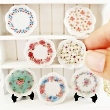 Lot de 7 assiettes florales miniatures maison de poupée céramique vaisselle c...