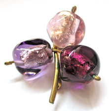 Ancienne superbe broche couleur or perles Pâte de verre améthyste bijou vintage