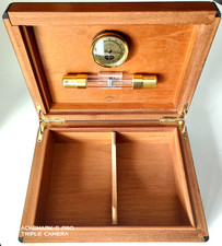 CAVE BOITE à CIGARES ELIE BLEU PARIS LOUPE de BOIS HUMIDIFICATEUR et HYGROMETRE