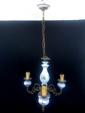 SUSPENSION LUSTRE EN FAÏENCE DE MOUSTIERS ST MICHEL À 3 BRAS DE LUMIÈRES VINTAGE