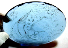 Poisson d'eau de mer aquatique rare unique gravé à la main grand verre bleu 525gr par LOVY