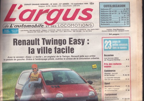 Argus 3423 twingo easy - l'argus, /