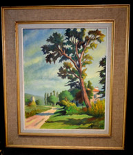 Tableau ancien Huile paysage Fauve Pont AVEN signé Ferran début XXème