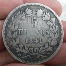 FRANCE - Monnaie 5 francs argent Louis Philippe de 1841 W (Lille) Coin tournés