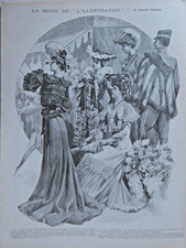PUBLICITÉ DE PRESSE 1903 LA MODE AU CONCOURS HIPPIQUE JUPE EN DRAP SATIN ROBE