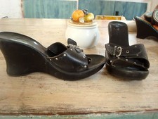  SABOT TALON COMPENSE * MARQUE REQUINS * CUIR NOIR CLOUTEES P 38