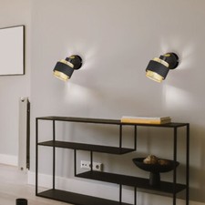 Applique Murale Spot Mural Lampe Spot E14 or Noir Tissu Spot Réglable 2x