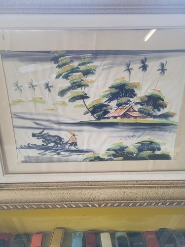 Tableau peinture sur soie - sur,