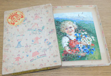 ancien VINTAGE puzzle 40 PENELOPE SUISSE en bois SWISS mädchen mit blumenstrauss