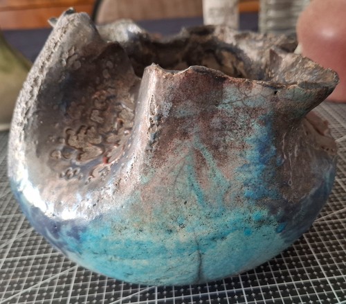 Vase grès émaillé bleu - en,