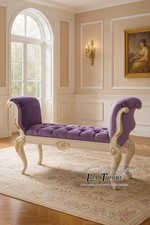 Banc Classique Baroque en Bois Ivoire Et Tissu Lilas – Personnalisable Dans Co