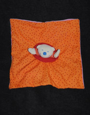 ?Doudou Plat Ours HABA Orange Pois Rouge Dessous Rose Peluche TTBE
