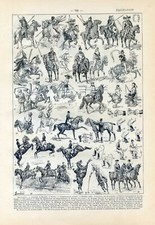 Horse riding, riders Antique lithograph print..Larousse C1920