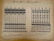 Planche architecte grille de clôture en fer forgé Gateuil et Daviet