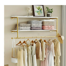 Portant mural Design métal doré industriel + 2 Etagères blanc marbré Comme Neuf!