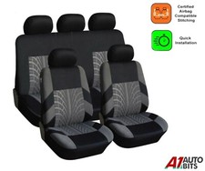 9 Pièce Voiture Siège Housses Set Universel Complet Gris Noir Tissu Lavable En