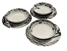 Set De Vaisselle 18 Pièces En Porcelaine Noir Et Blanc 2.0