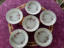 6 Assiettes Creuses Porcelaine Limoges Décor Floral Rose Jaune Gris Chantournés