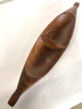 Plateau pirogue en bois teck sculpté, art africain ethnique tribal décoration