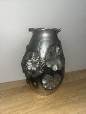 Ancien Vase Déco Étain Repoussé Étain d'art Du Chevalier Signé L Houzeaux