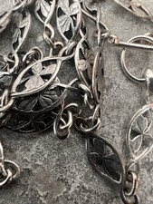 collier Chaine sautoir Maille Olive Ancien Vintag 1900 Art Nouveau Trèfle Chance