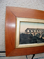 Cadre XIXème en bois doré+verre ancien 53 X 30 Feuil.38 X 14,5 cm+Pont du Gard